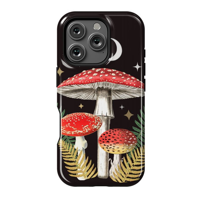 iPhone 16 Pro StrongFit Red mushrooms, stars and Moon - whimsical cottagecore forest illustration by Oana 