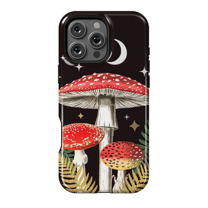 iPhone 16 Pro Max StrongFit Red mushrooms, stars and Moon - whimsical cottagecore forest illustration by Oana 