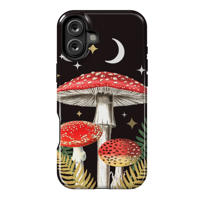 iPhone 16 Plus StrongFit Red mushrooms, stars and Moon - whimsical cottagecore forest illustration by Oana 