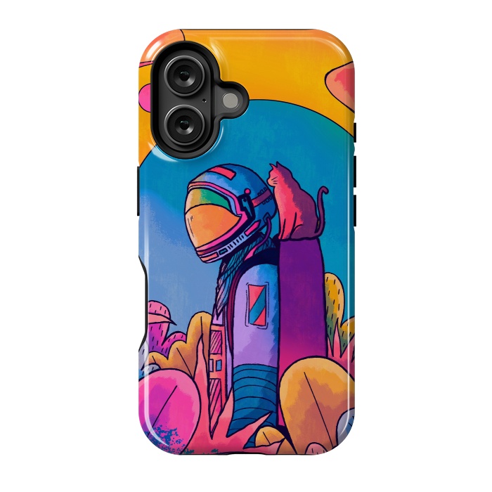 iPhone 16 StrongFit The astronaut and cat by Steve Wade (Swade)