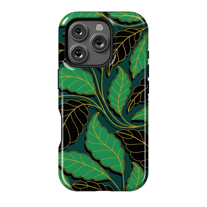 iPhone 16 Pro StrongFit Curved lines Branches Leaves black and green G608 by Medusa GraphicArt