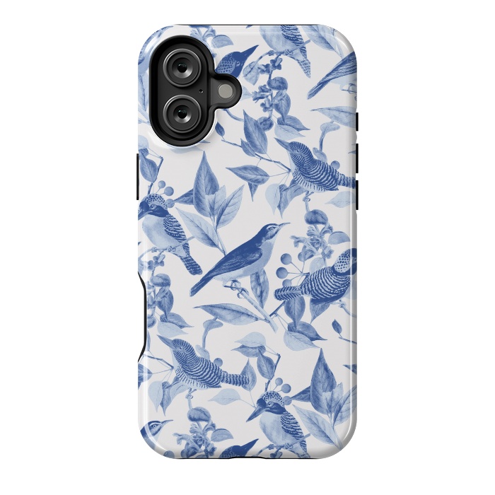 iPhone 16 Plus StrongFit Birds and leaves chinoiserie - blue porcelain nature pattern by Oana 