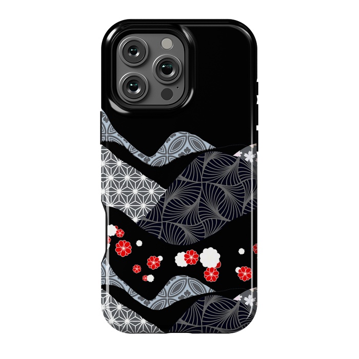 iPhone 16 Pro Max StrongFit Japanese mountains and cherry blossoms - kimono pattern by Oana 