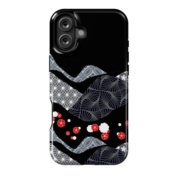 iPhone 16 Plus StrongFit Japanese mountains and cherry blossoms - kimono pattern by Oana 