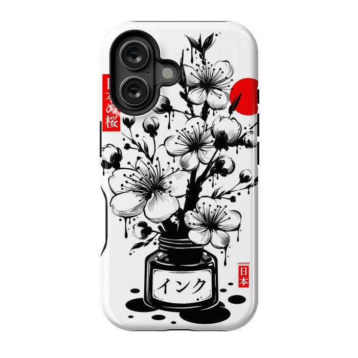 iPhone 16 StrongFit Black Cherry Blossom Japanese Ink by LM2Kone