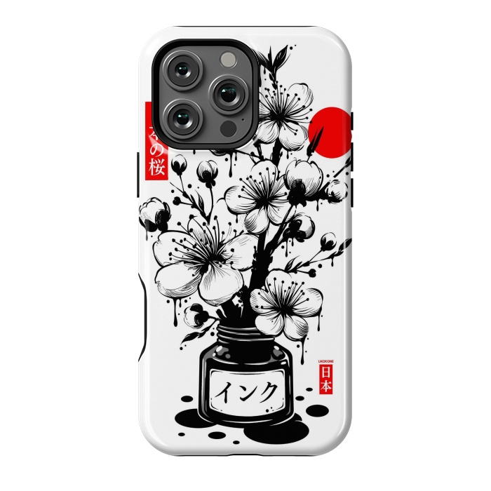 iPhone 16 Pro Max StrongFit Black Cherry Blossom Japanese Ink by LM2Kone