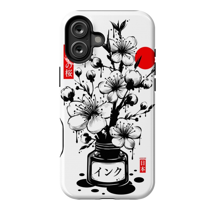 iPhone 16 Plus StrongFit Black Cherry Blossom Japanese Ink by LM2Kone