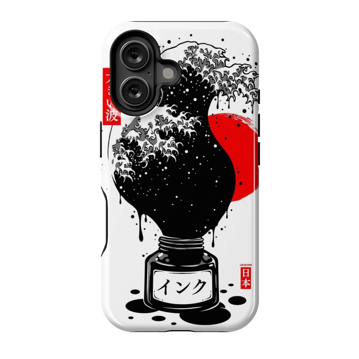 iPhone 16 StrongFit Black Kanagawa's wave Japanese Ink by LM2Kone