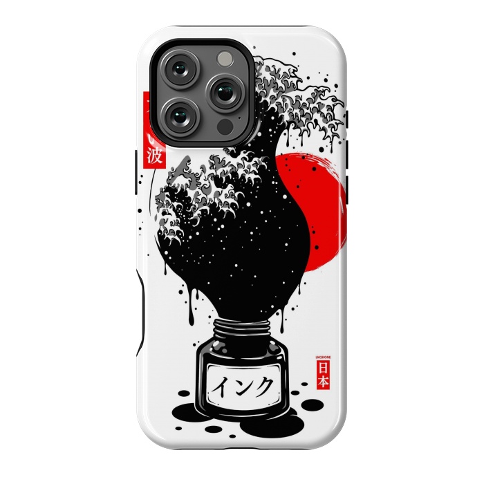 iPhone 16 Pro Max StrongFit Black Kanagawa's wave Japanese Ink by LM2Kone