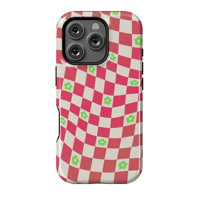 iPhone 16 Pro StrongFit Checks and flowers - retro optical illusion checkered Y2K by Oana 