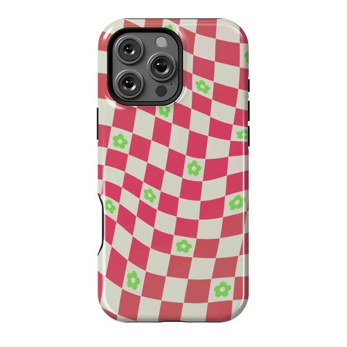 iPhone 16 Pro Max StrongFit Checks and flowers - retro optical illusion checkered Y2K by Oana 