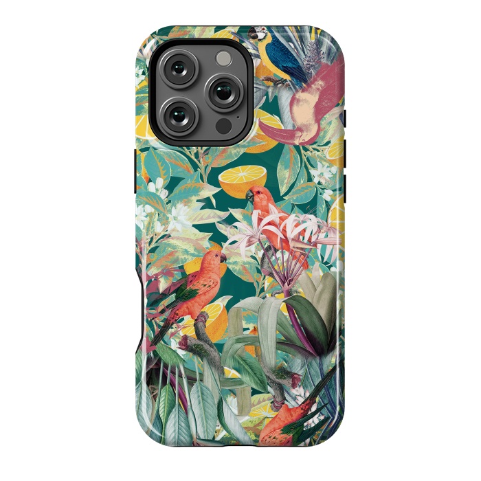 iPhone 16 Pro Max StrongFit Parrots, oranges and tropical leaves - jungle paradise by Oana 