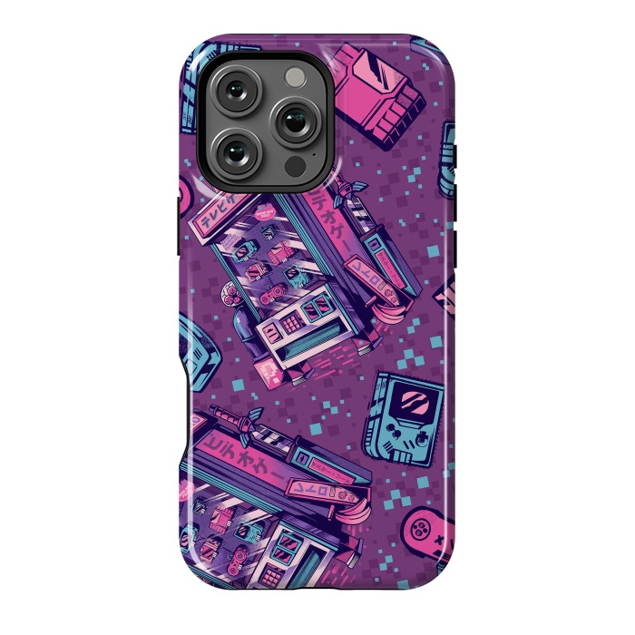 iPhone 16 Pro Max StrongFit Retro Gaming Machine Pattern  by Ilustrata