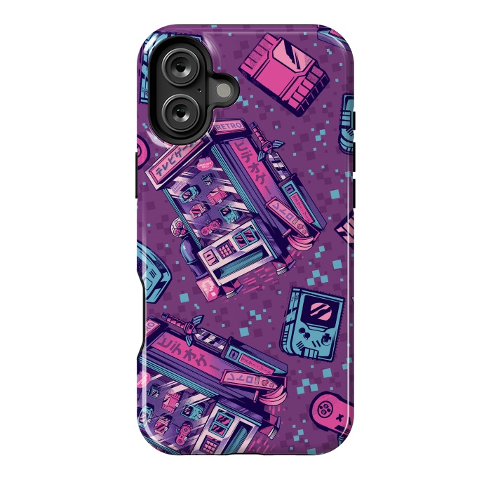 iPhone 16 Plus StrongFit Retro Gaming Machine Pattern  by Ilustrata