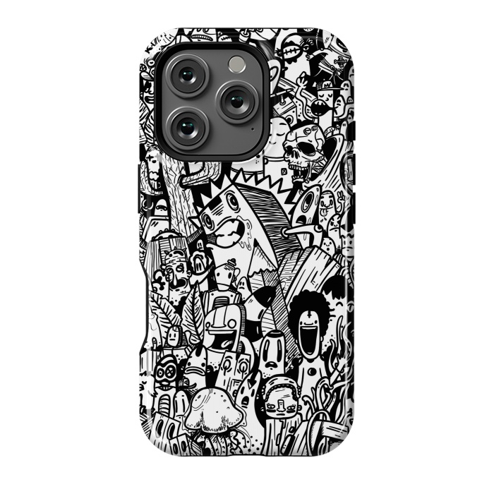 iPhone 16 Pro StrongFit Doodle party black and white by Manuvila