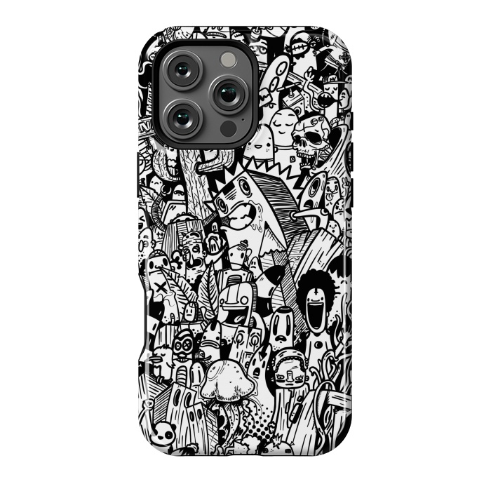 iPhone 16 Pro Max StrongFit Doodle party black and white by Manuvila