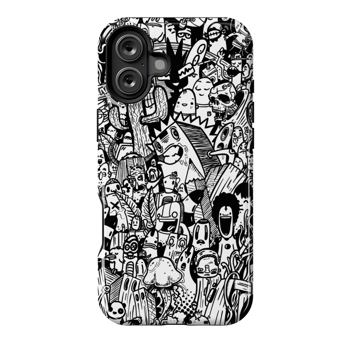 iPhone 16 Plus StrongFit Doodle party black and white by Manuvila