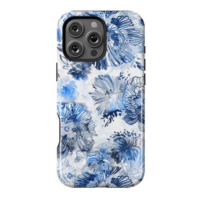 iPhone 16 Pro Max StrongFit Blue watercolor flowers - painted petals by Oana 