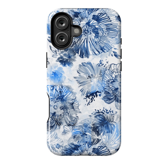 iPhone 16 Plus StrongFit Blue watercolor flowers - painted petals by Oana 