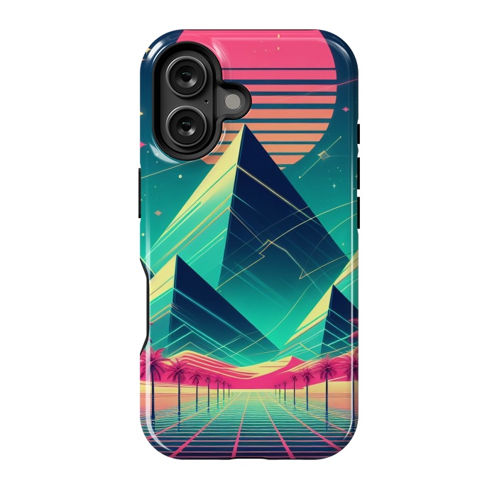 iPhone 16 StrongFit 80s Neon Palm Pyramids by JohnnyVillas