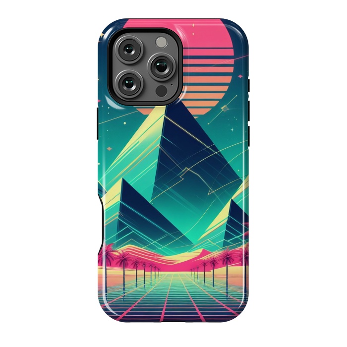 iPhone 16 Pro Max StrongFit 80s Neon Palm Pyramids by JohnnyVillas