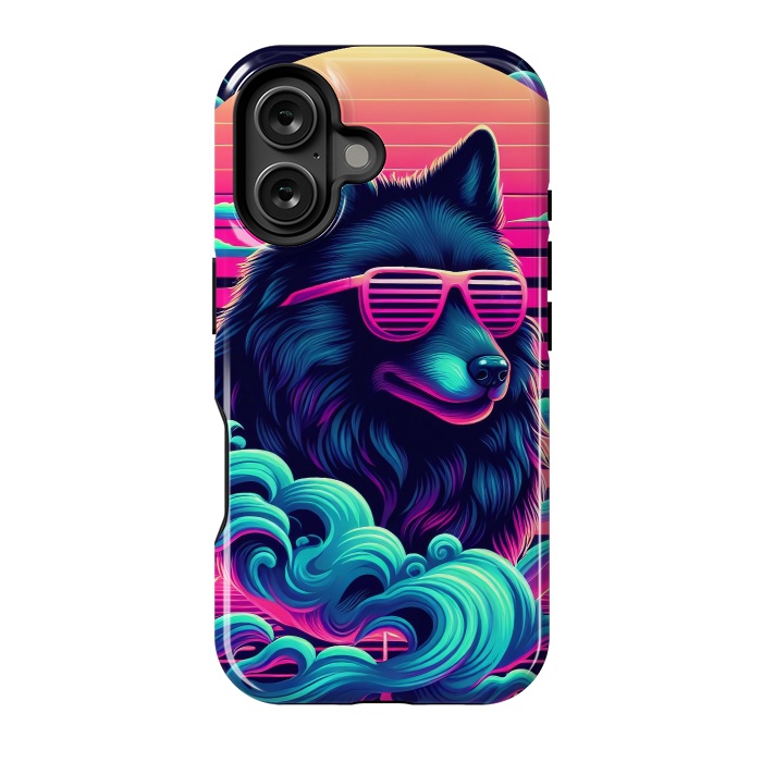 iPhone 16 StrongFit 80s Synthwave Wolf by JohnnyVillas