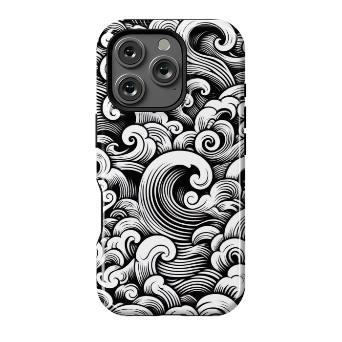 iPhone 16 Pro StrongFit Black and White Tattoo Waves by JohnnyVillas