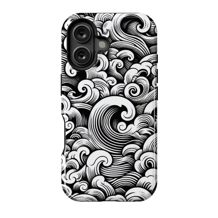 iPhone 16 StrongFit Black and White Tattoo Waves by JohnnyVillas