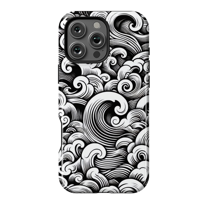 iPhone 16 Pro Max StrongFit Black and White Tattoo Waves by JohnnyVillas