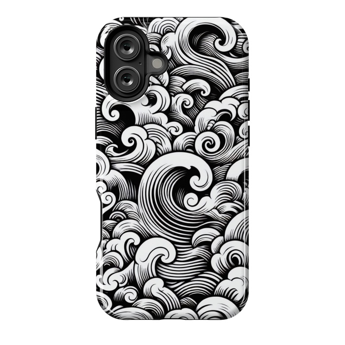 iPhone 16 Plus StrongFit Black and White Tattoo Waves by JohnnyVillas