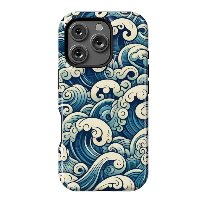 iPhone 16 Pro StrongFit Blue Japanese Waves by JohnnyVillas