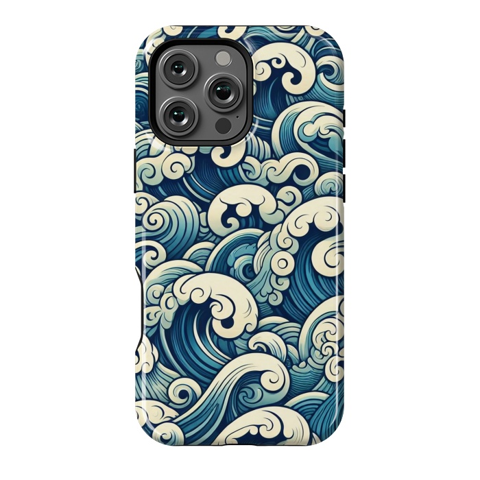 iPhone 16 Pro Max StrongFit Blue Japanese Waves by JohnnyVillas