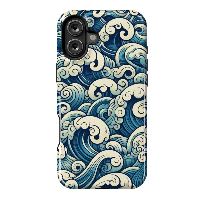 iPhone 16 Plus StrongFit Blue Japanese Waves by JohnnyVillas