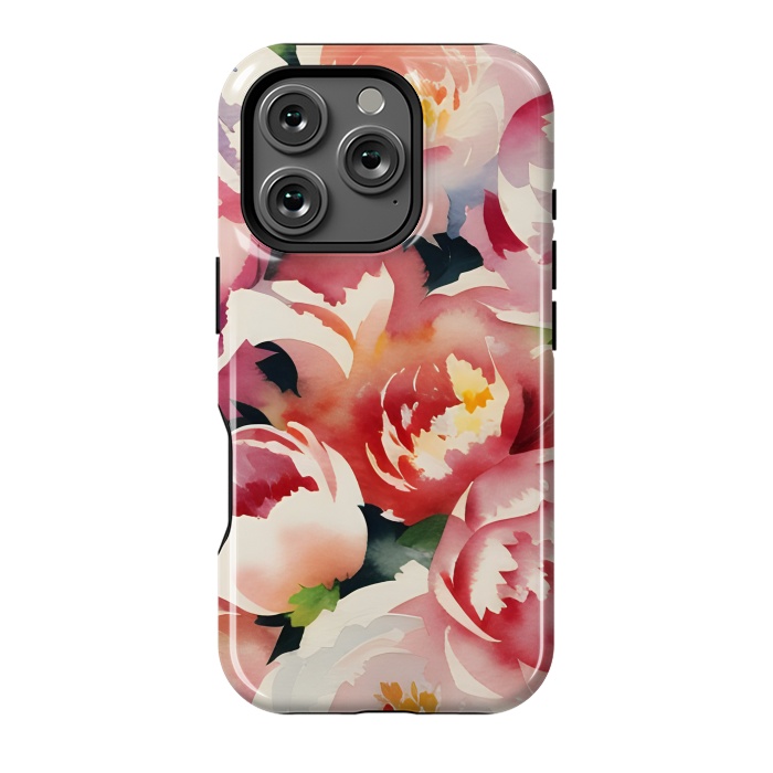 iPhone 16 Pro StrongFit Watercolour painted rose bouquet - pink peonies by Oana 