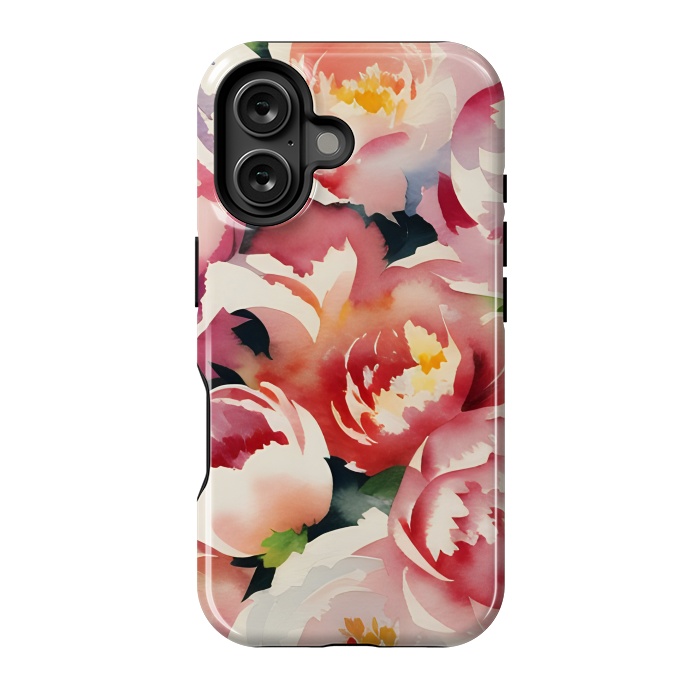 iPhone 16 StrongFit Watercolour painted rose bouquet - pink peonies by Oana 