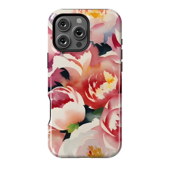 iPhone 16 Pro Max StrongFit Watercolour painted rose bouquet - pink peonies by Oana 