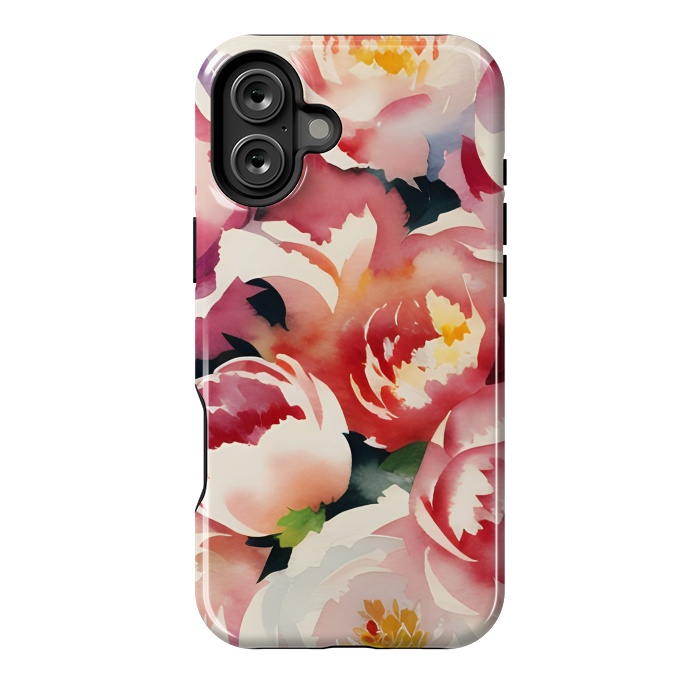 iPhone 16 Plus StrongFit Watercolour painted rose bouquet - pink peonies by Oana 