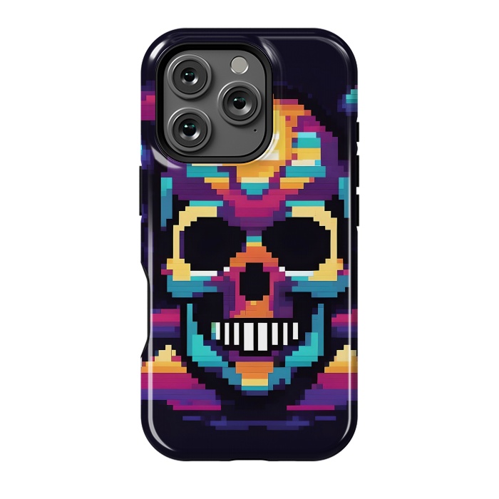 iPhone 16 Pro StrongFit Neon Pixel Skull by JohnnyVillas