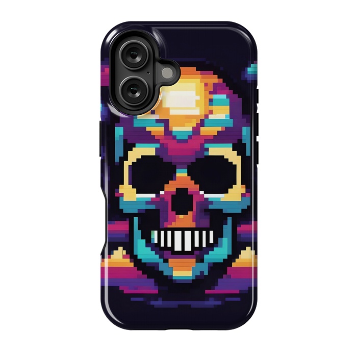 iPhone 16 StrongFit Neon Pixel Skull by JohnnyVillas