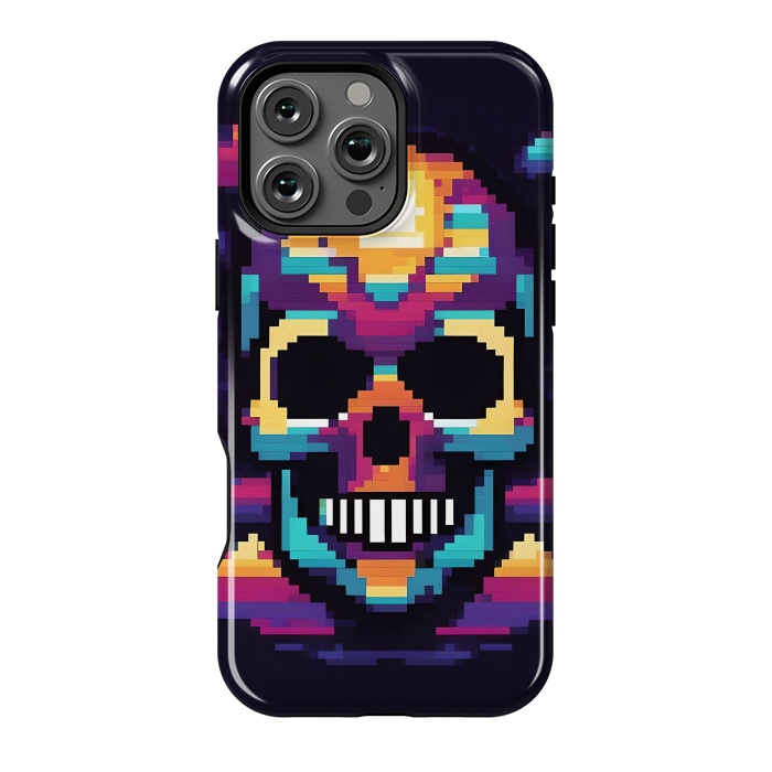 iPhone 16 Pro Max StrongFit Neon Pixel Skull by JohnnyVillas