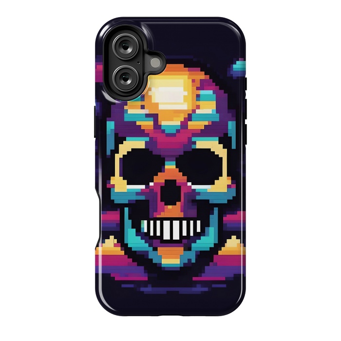 iPhone 16 Plus StrongFit Neon Pixel Skull by JohnnyVillas