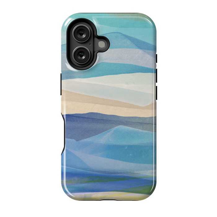 iPhone 16 StrongFit Blue abstract mountain landscape - painted mountains by Oana 