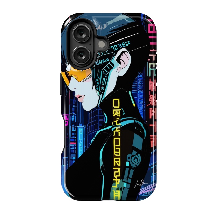 iPhone 16 StrongFit Cyberpunk Blue Neon Girl by LM2Kone