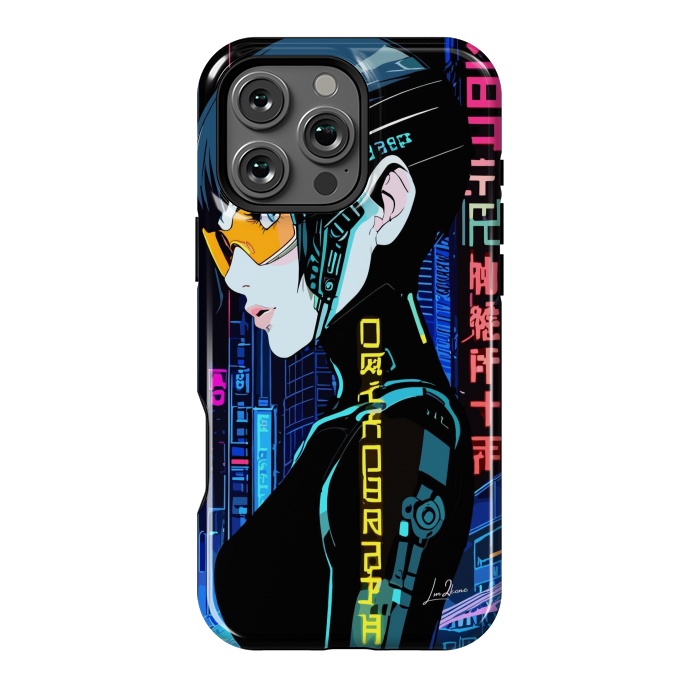 iPhone 16 Pro Max StrongFit Cyberpunk Blue Neon Girl by LM2Kone