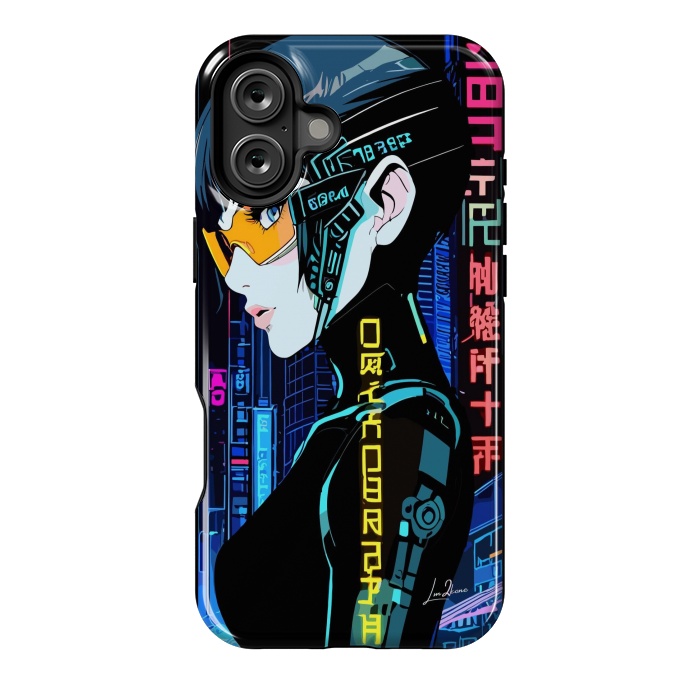 iPhone 16 Plus StrongFit Cyberpunk Blue Neon Girl by LM2Kone