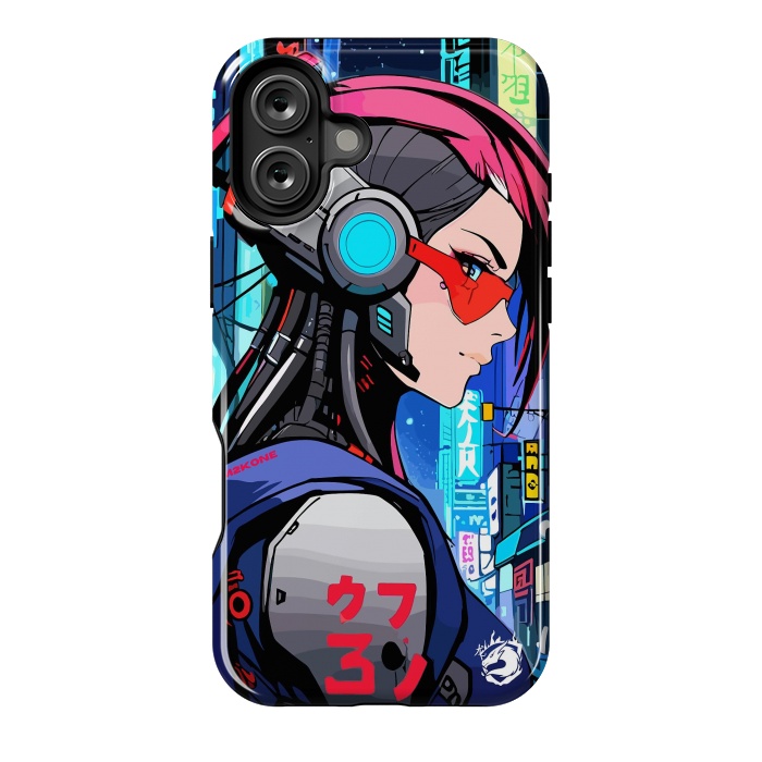 iPhone 16 Plus StrongFit Neon Cyberpunk Girl by LM2Kone