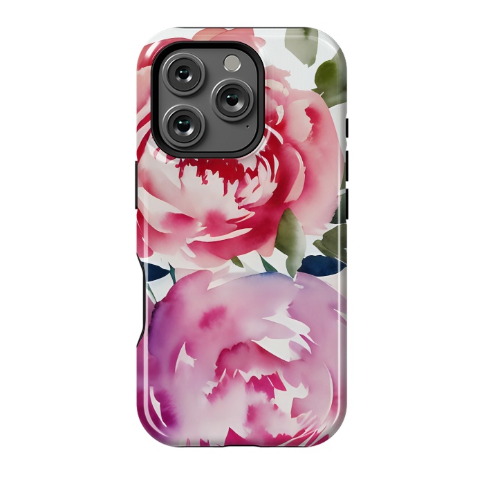 iPhone 16 Pro StrongFit Pink watercolour peonies - painted romantic flowers by Oana 