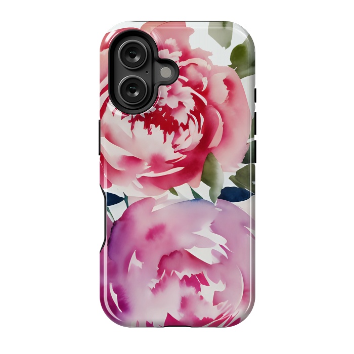 iPhone 16 StrongFit Pink watercolour peonies - painted romantic flowers by Oana 