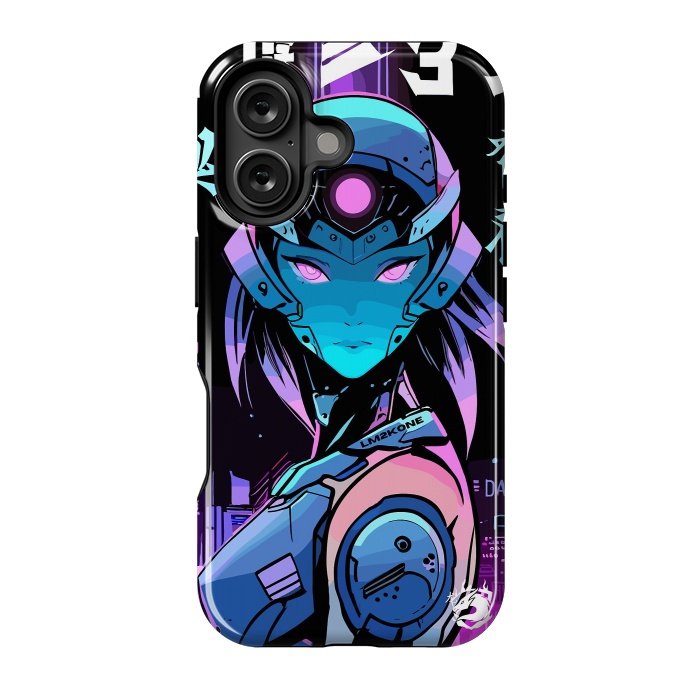 iPhone 16 StrongFit Neon Cyborg Girl by LM2Kone