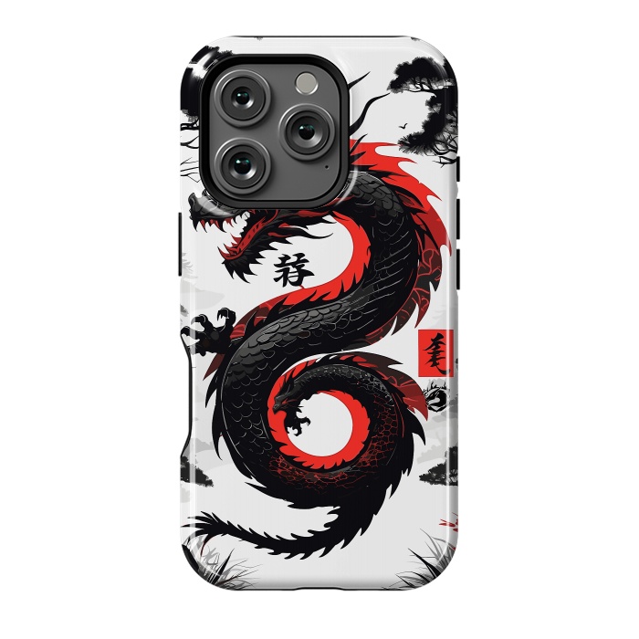 iPhone 16 Pro StrongFit Red and Black Japanese Dragon by LM2Kone